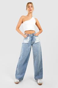 Boohoo Distressed Straight Leg Denim Jean, Light Wash