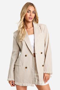 Boohoo Baggy Linnen Look Blazer Met Gerafelde Zoom, Natural Beige