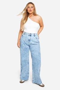 Boohoo Plus High Waist Booty Boost Wide Leg Jeans, Acid Wash Light Blue