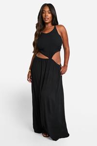 Boohoo Plus Maxi Jurk Met Halter Neck En Uitsnijding, Black