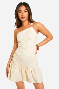 Boohoo Geplooide Linnen Look Mini Jurk, Stone