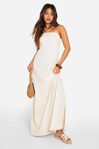 Boohoo Linnen Strapless Maxi Jurk, Stone