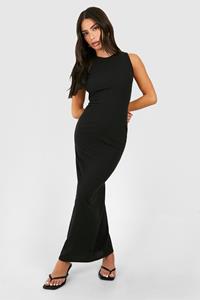 Boohoo Petite Maxi Jurk Met Open Rug En Textuur, Black