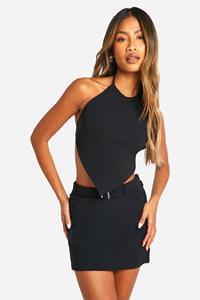 Boohoo Top Met Halter Neck En Mini Mini Rokje Met Ceintuur, Black