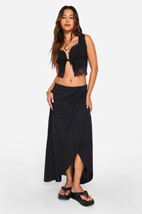 Boohoo Linnen Look Maxi Rok, Black