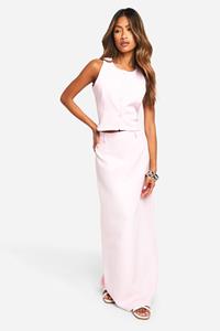 Boohoo Getailleerde Maxi Rok Met Achter Split, Baby Pink