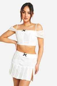 Boohoo Geplooid Mini Rokje Met Strik, White