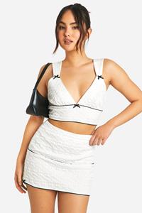 Boohoo Mini Rokje Met Textuur En Strik, Ivory