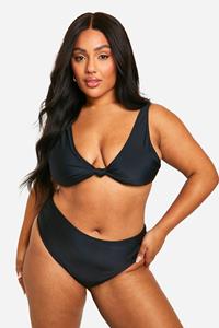 Boohoo Plus Geknoopte High Waist Bikini Set, Black