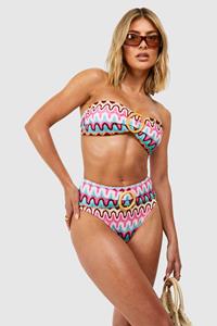 Boohoo Gebreide Zig Zag Bandeau Bikini Top Met O-Ring, Pink