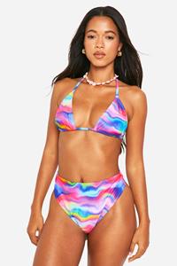 Boohoo Driehoekige Marmerprint Bikini Top, Illusion Blue