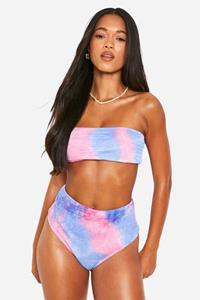Boohoo Gekreukelde Tie Dye Bandeau Bikini Top, Pink