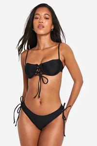 Boohoo Bikini Top Met Veters En Beugel, Black