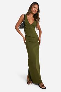 Boohoo Geplooid Gedrapeerd Asymmetrisch Gilet En Maxi Rok, Olive