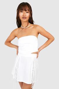 Boohoo Katoenen Poplin Mini Rokje Met Strik, White