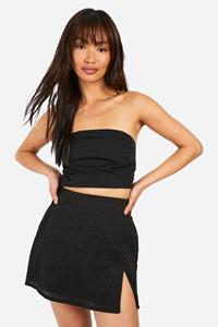 Boohoo Broderie Mini Rokje Met Split, Black