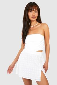 Boohoo Broderie Mini Rokje Met Split, White