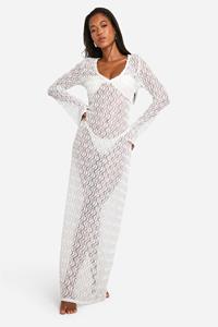 Boohoo Kanten Maxi Strand Cover-Up Jurk Met Textuur, White