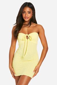 Boohoo Geribbelde Strapless Mini Jurk, Lemon