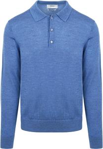 King Essentials The Robert Long Sleeve Poloshirt Merino Mid Blauw