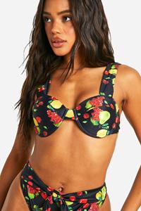 Boohoo Fruit Print Bikini Top Met Beugel, Black