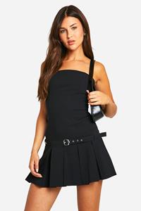 Boohoo Strapless Mini Tennis Jurk Met Ceintuur, Black