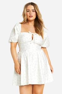 Boohoo Plus Bloemen Melkmeisjes Skater Jurk, Yellow