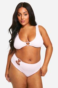 Boohoo Plus Gekreukeld Bikini Broekje Met Hartjes, Baby Pink