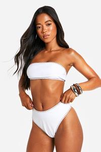Boohoo High Waist Bandeau Bikini Set Met Stiksels, White
