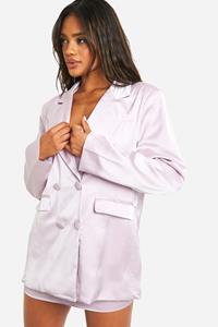 Boohoo Satijnen Long Line Blazer, Baby Pink