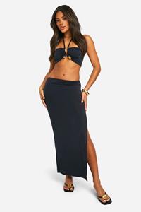 Boohoo Bralette Met Halter Neck En Maxi Rok Met Hoge Split, Black