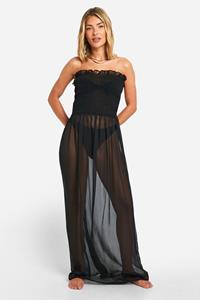 Boohoo Geplooide Strapless Maxi Strand Jurk, Black