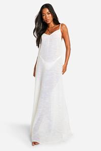 Boohoo Maxi Strand Jurk Met Bandjes, White