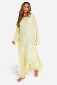 Boohoo Maxi Strand Jurk Met Lange Mouwen En Hoge Split, Lime