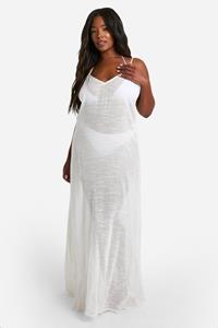 Boohoo Plus Maxi Strand Jurk Met Bandjes, White