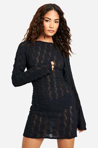 Boohoo Petite Gebreide Jurk Met Open Rug, Black