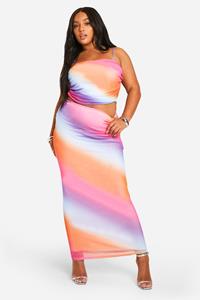 Boohoo Plus Mesh Ombre Maxi Rok Met Print, Multi