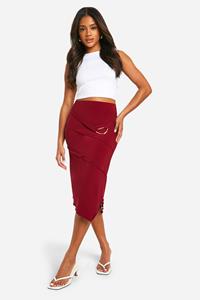 Boohoo Kersen Midi Rok Met Metalen Afwerking En Ceintuur, Cherry
