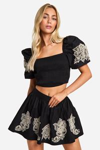 Boohoo Geborduurd Mini Rokje, Black