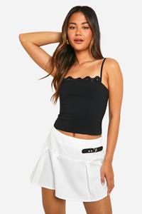 Boohoo Geplooide Tennis Rok Met Gesp Detail, White