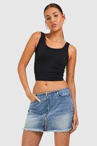 Boohoo Vintage Wash Micro Mini Rokje Met Rits, Vintage Blue