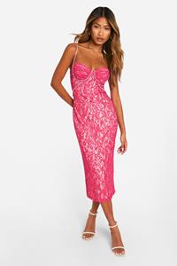 Boohoo Kanten Midi Jurk Met Steentjes, Hot Pink