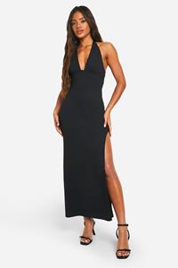 Boohoo Crêpe Maxi Jurk Met Laag Decolleté En Split, Black