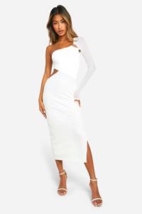 Boohoo Mesh Midaxi Jurk Met Kraaltjes, White