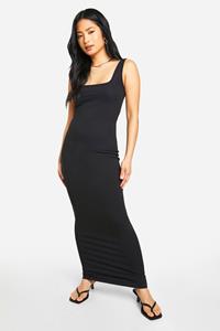 Boohoo Petite Basic Katoenen Maxi Jurk Met Vierkante Hals, Black