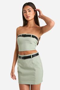 Boohoo Mini Rokje Met Ceintuur, Sage