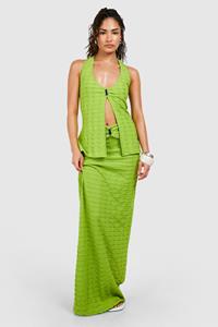 Boohoo Petite Top Met Textuur En Halter Neck En Split, Green
