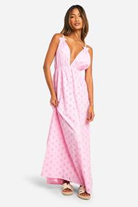 Boohoo Broderie Maxi Jurk Met Bandjes, Pink