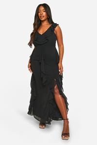 Boohoo Plus Maxi Jurk Met Ruches, Black
