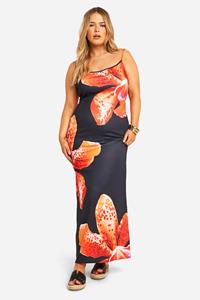 Boohoo Plus Bloemen Maxi Jurk Met Bandjes, Black